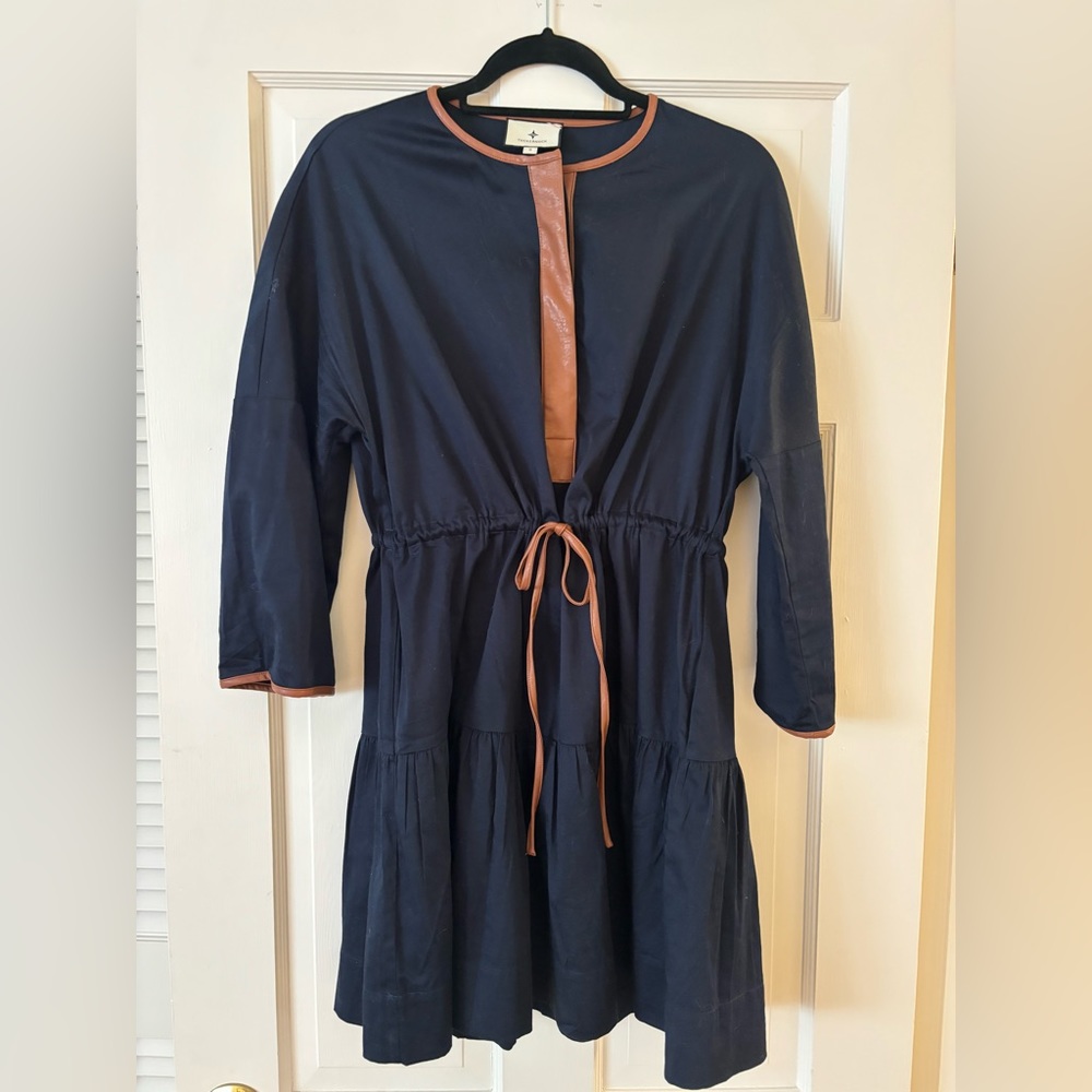 TUCKERNUCK. Navy leather trim dress. Size Small